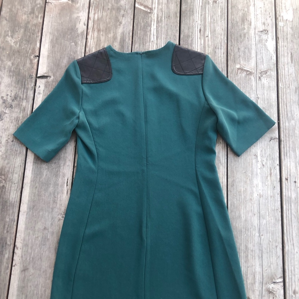 Marc Jacobs Black Lamb Leather Shoulders Lightweight Teal Sheath Dress size 4 - Picture 5 of 10